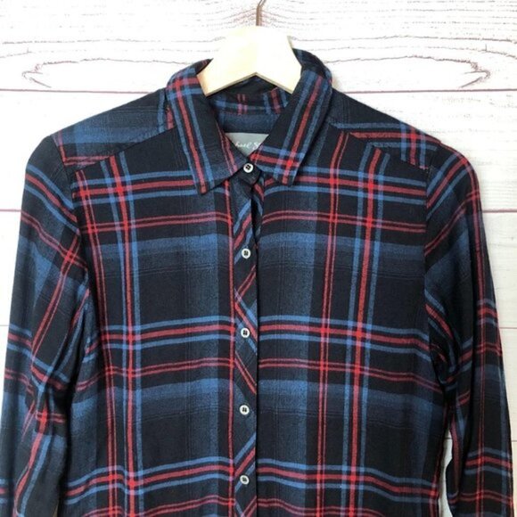 Anthropologie Michael Stars Plaid Relaxed Fit Boyfriend Flannel XS - Picture 6 of 8
